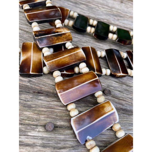 Vintage BOHO Festival HIppy Tie Belt Faux Horn Resin Beads - Picture 13 of 13